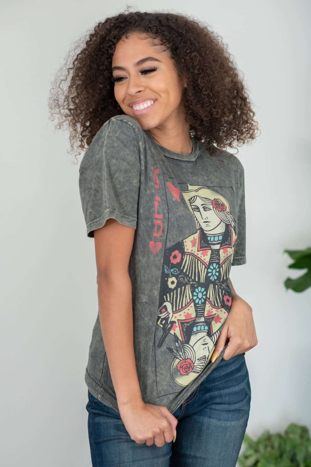 Lotus Fashion Wild West Card Graphic Tee in Stone Grey -