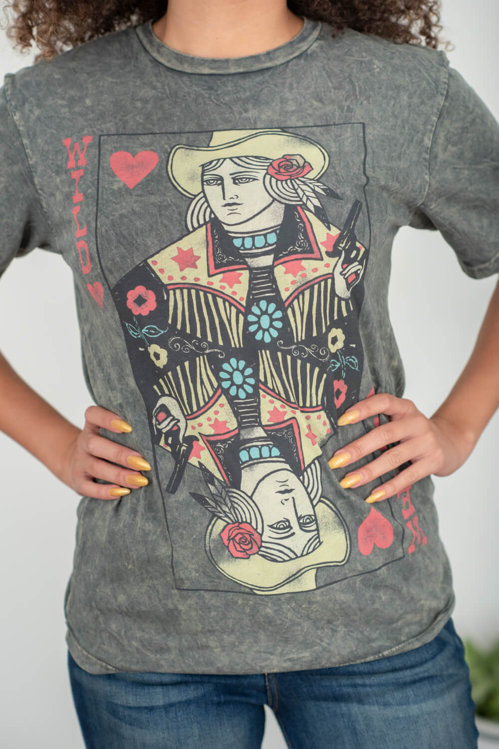 Lotus Fashion Wild West Card Graphic Tee in Stone Grey -