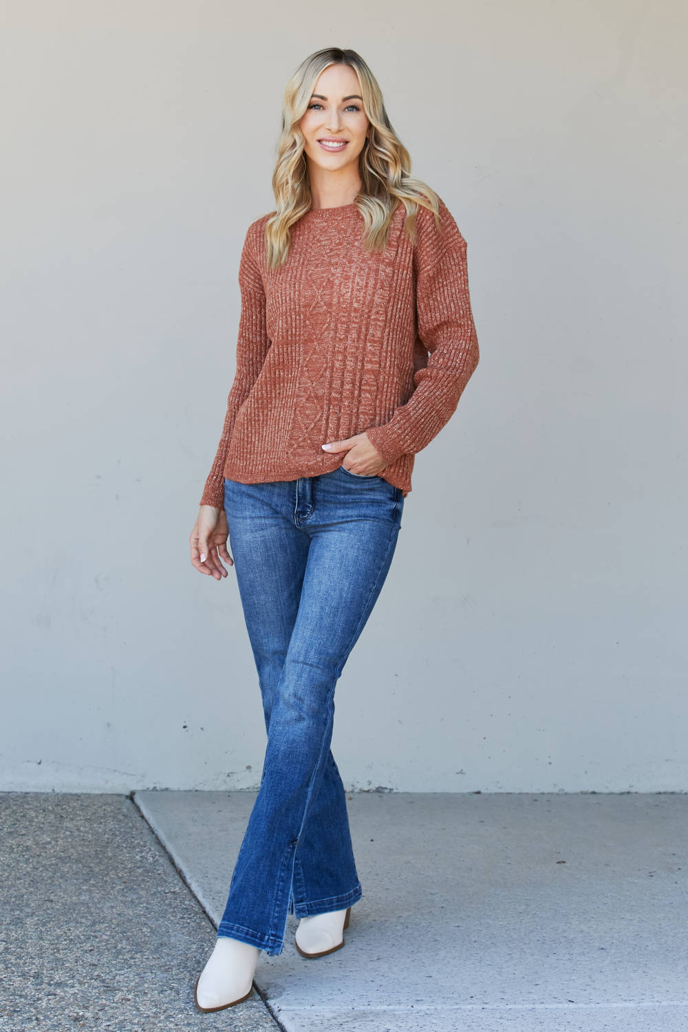 Sew In Love Full Size Mixed Knit Dropped Shoulder Sweater -