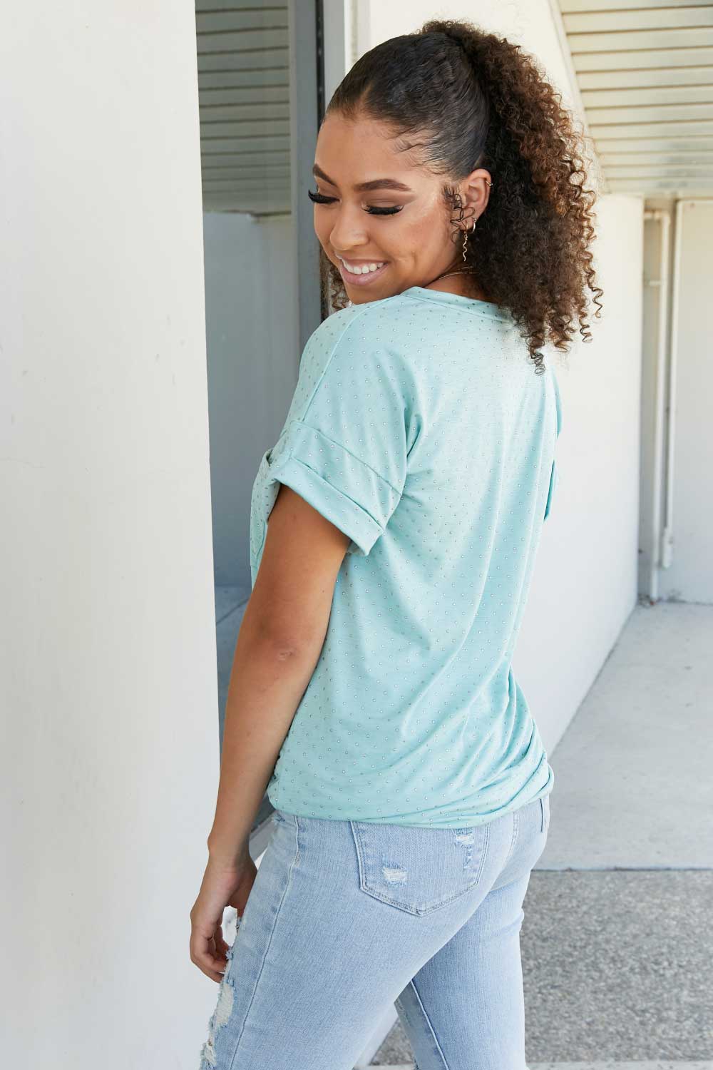 Sew In Love Let's Meet Up Polka Dot Tee in Sage -