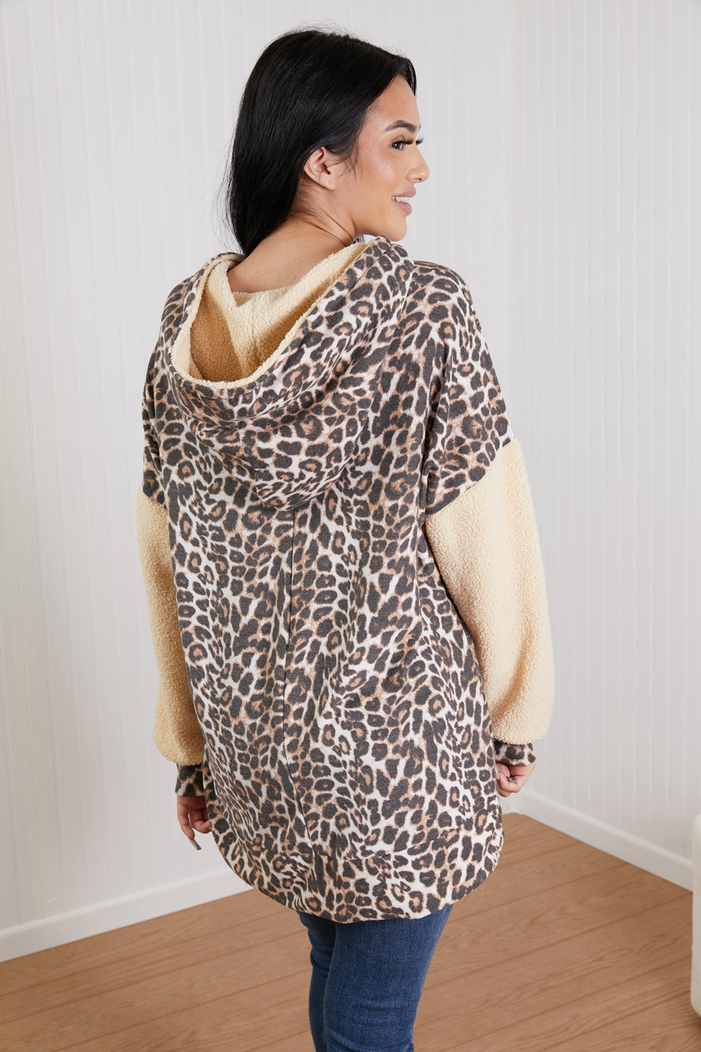 Jade By Jane Wild Side Leopard Hoodie with Teddy Sleeves -