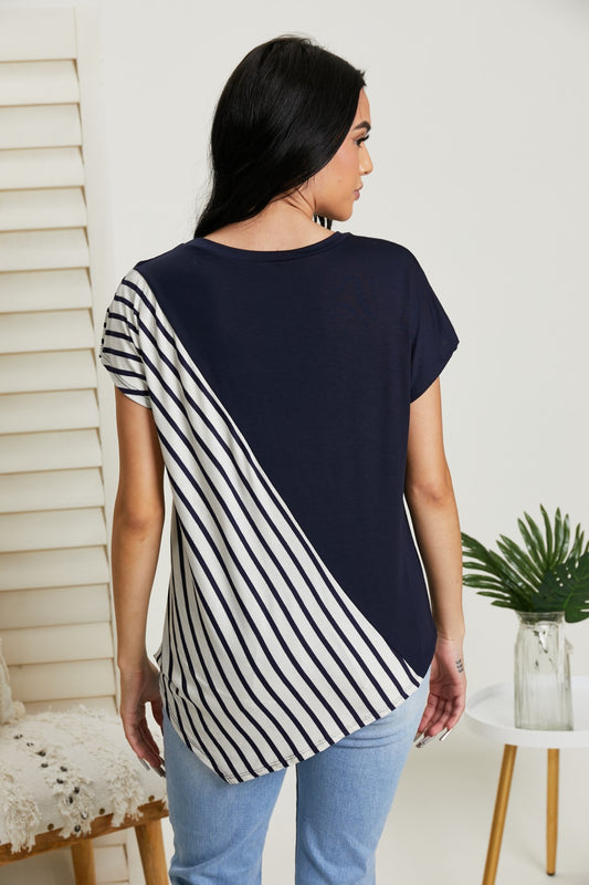 Sew In Love Spoonful of Sugar Striped Color Block Tee in Navy -