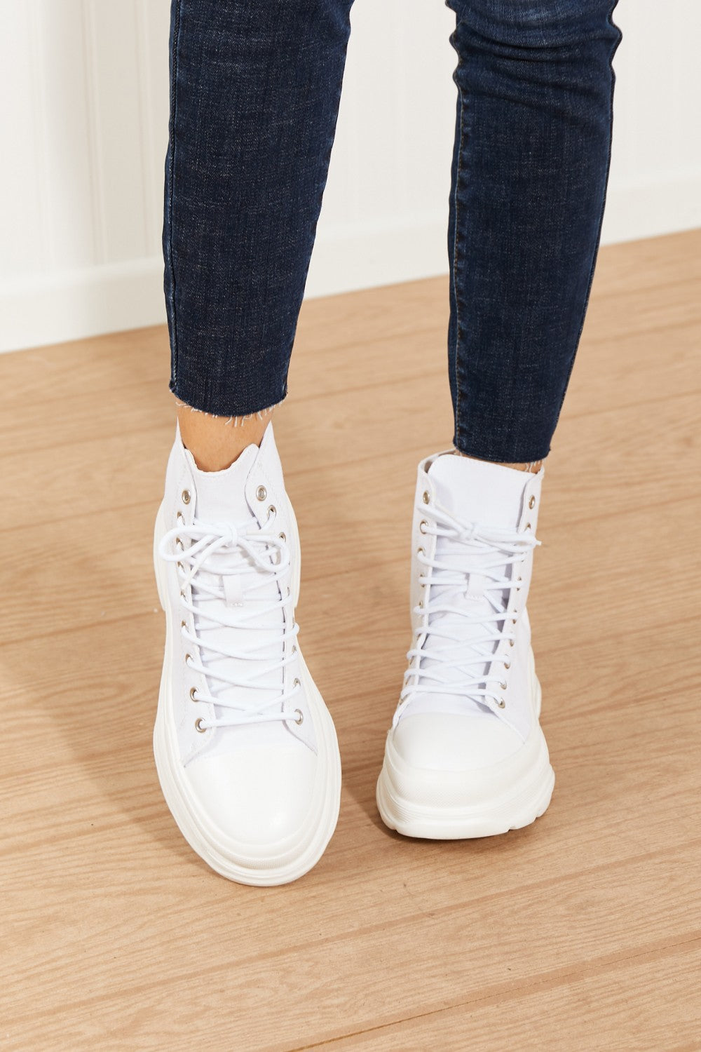 Berness Stick To It Platform Lace-Up Booties in White -