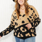 CY Fashion Full Size Leopard V-Neck Fuzzy Sweater -