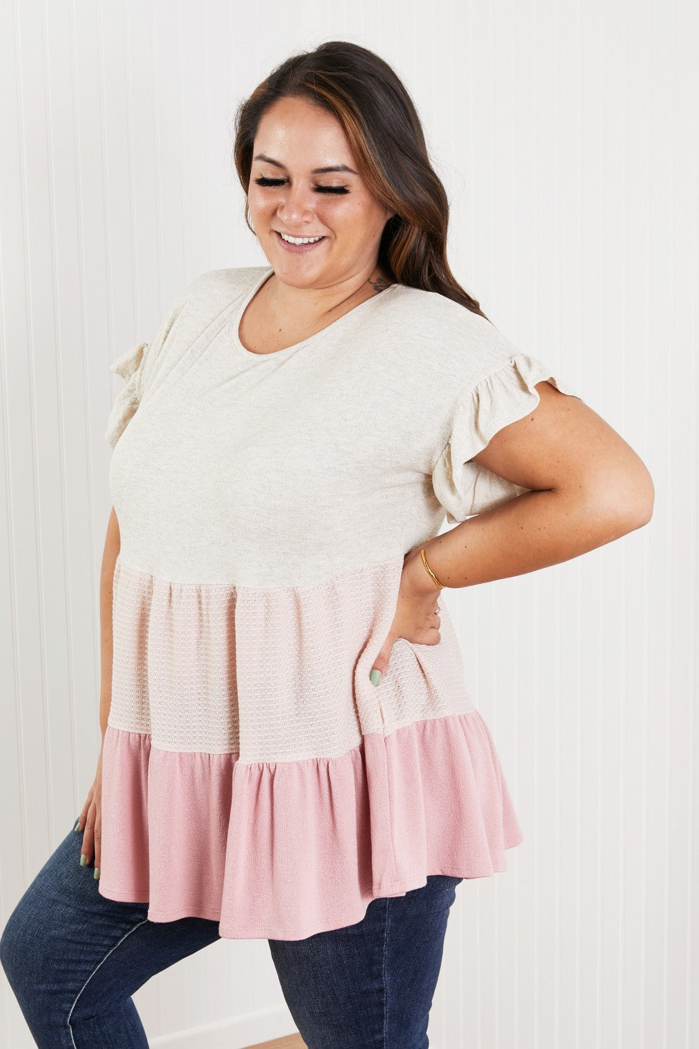 Hailey & Co Weekend Special Color Block Tiered Babydoll Top -