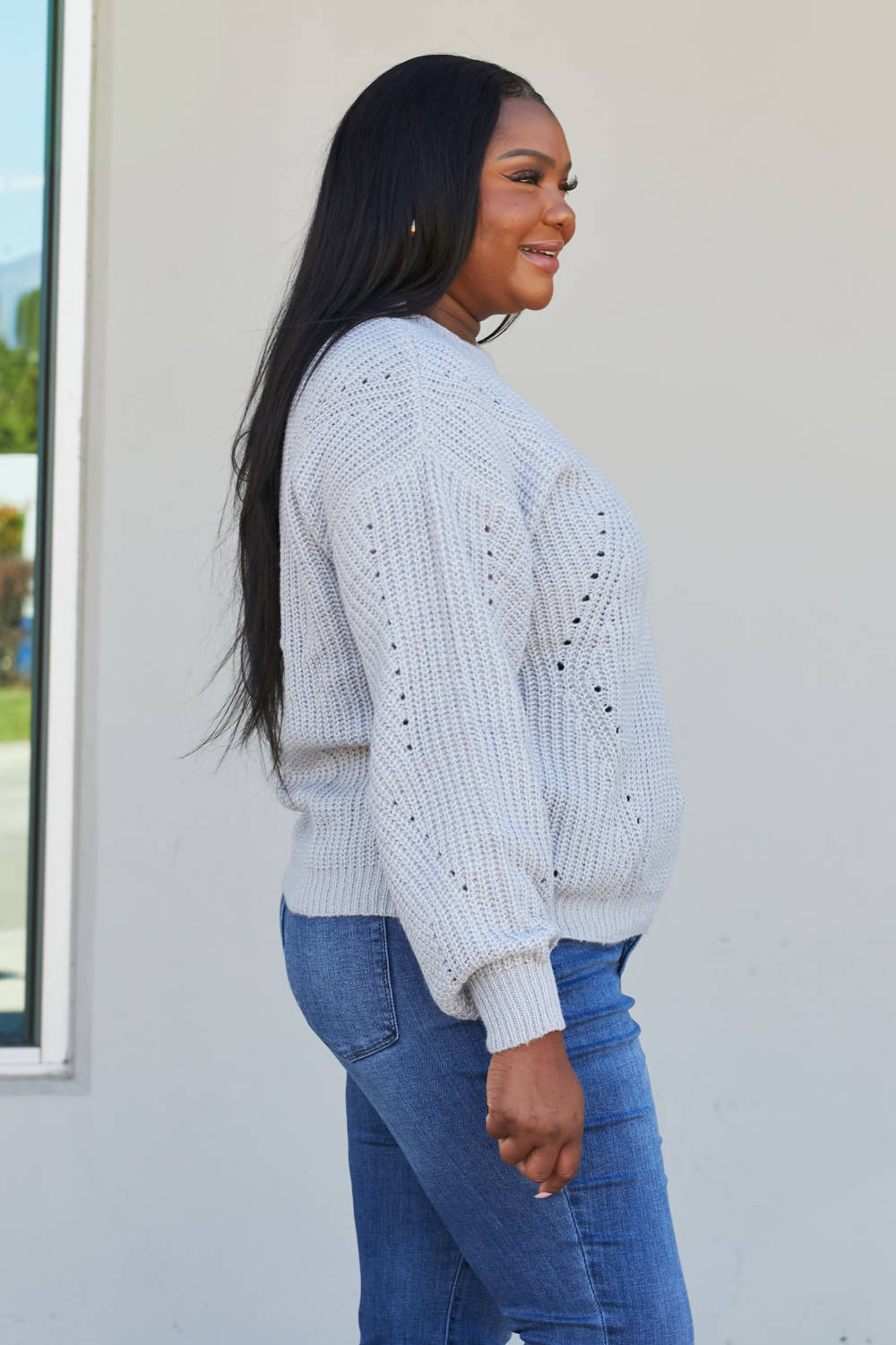 Sew In Love Full Size Openwork Rib-Knit Sweater -