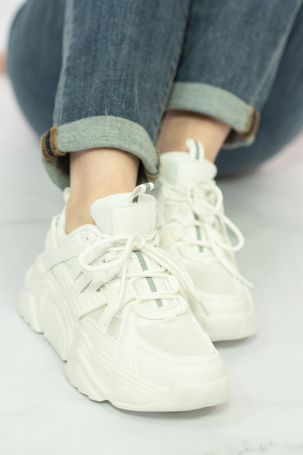 Berness Running Late Chunky Sole Athletic Sneakers in White -