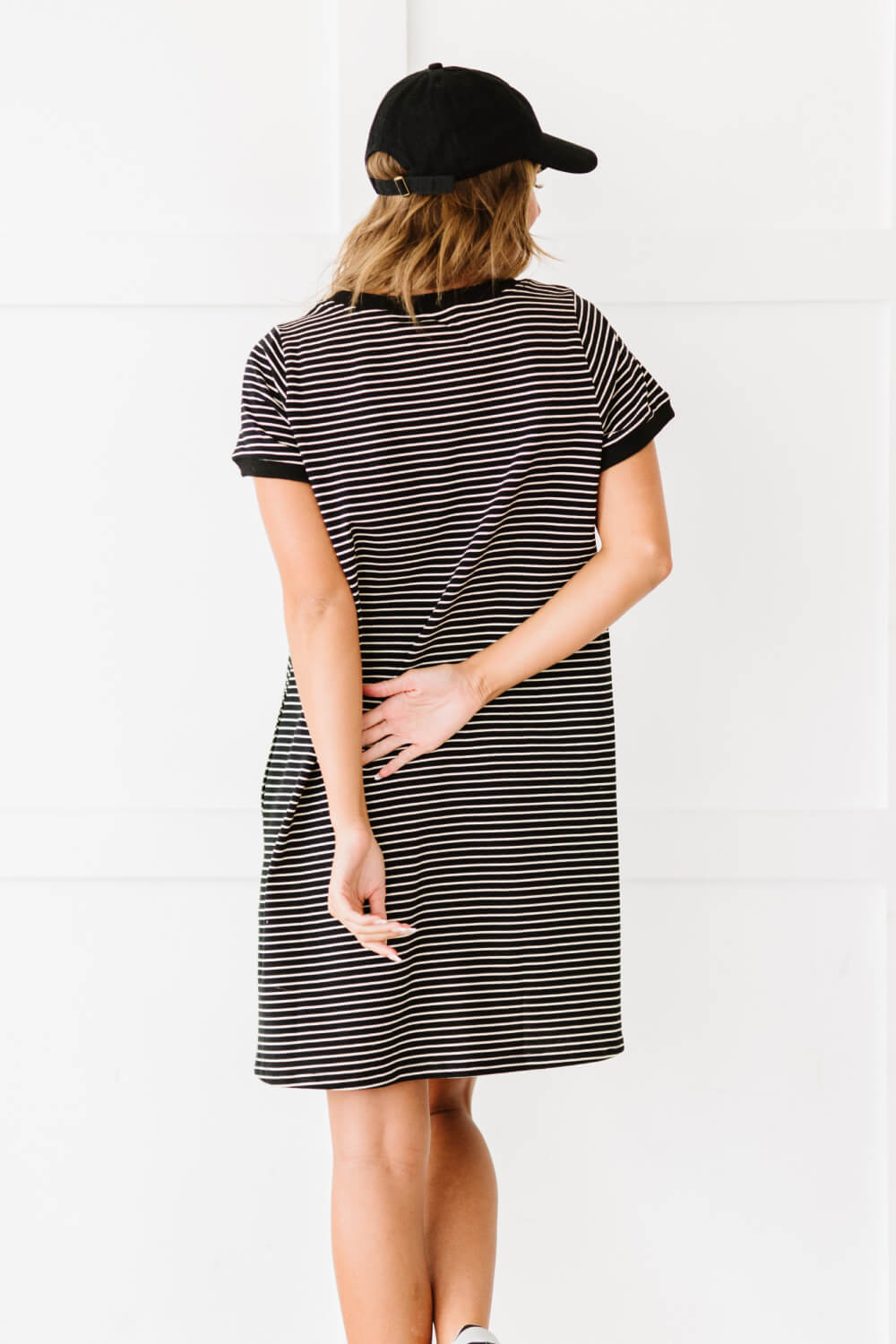 Cotton Bleu Simplicity is Best Full Size Striped T-Shirt Dress in Black -