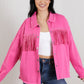 GeeGee Southwest Rhinestone Fringe Detail Shirt Jacket -
