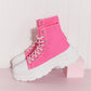 Berness Stick To It Platform Lace-Up Booties in Pink -