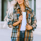 Plaid Curved Hem Shirt Jacket with Breast Pockets -