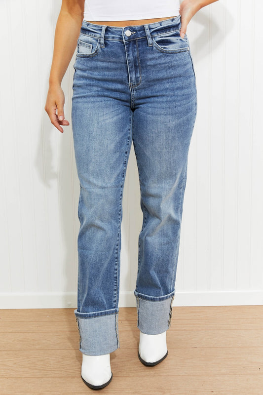 Judy Blue Lennon Full Size Wide Cuff Straight Leg Jeans - Medium / 1(25)