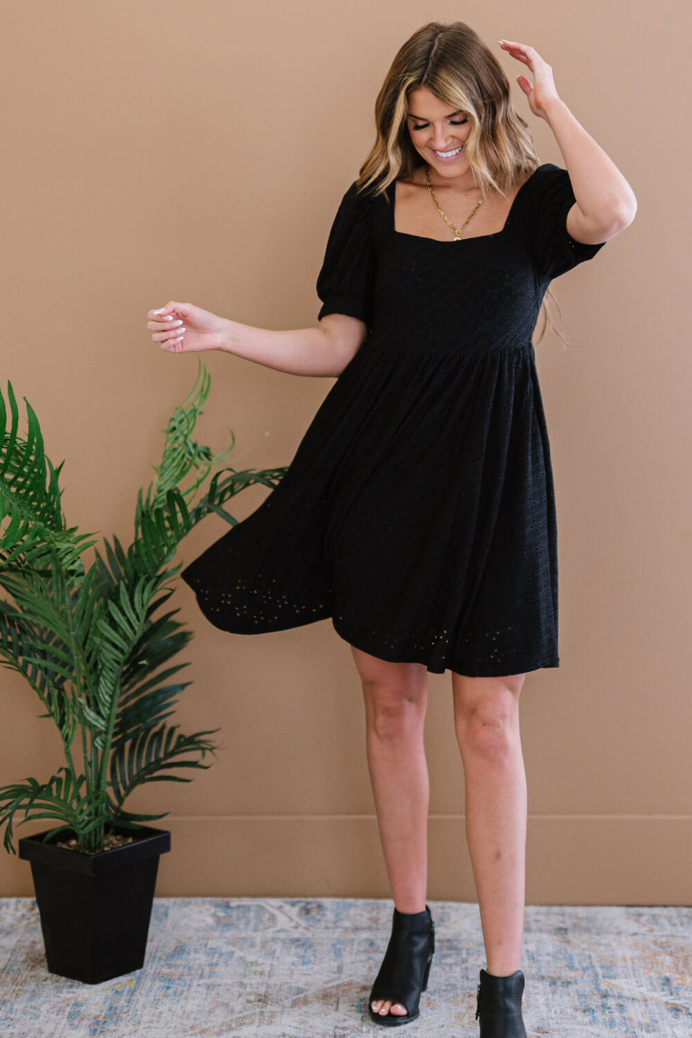 Davi & Dani All About Eyelet Full Size Run Dress in Black -