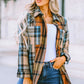 Plaid Curved Hem Shirt Jacket with Breast Pockets -