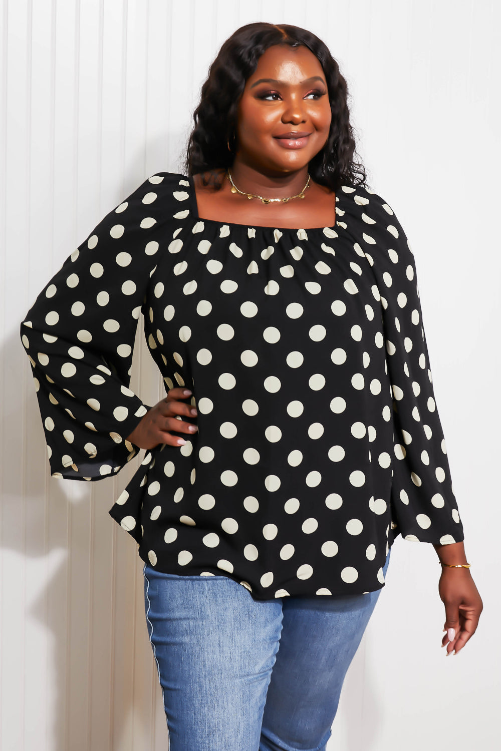 CY Fashion Polka Dot Party Bell Sleeve Blouse -