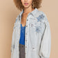 POL Star Patch Distressed Fringe Button-Up Denim Jacket in Light Denim -