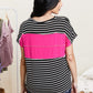 Sew In Love Ideal Date Color Block Striped Tee in Fuchsia -