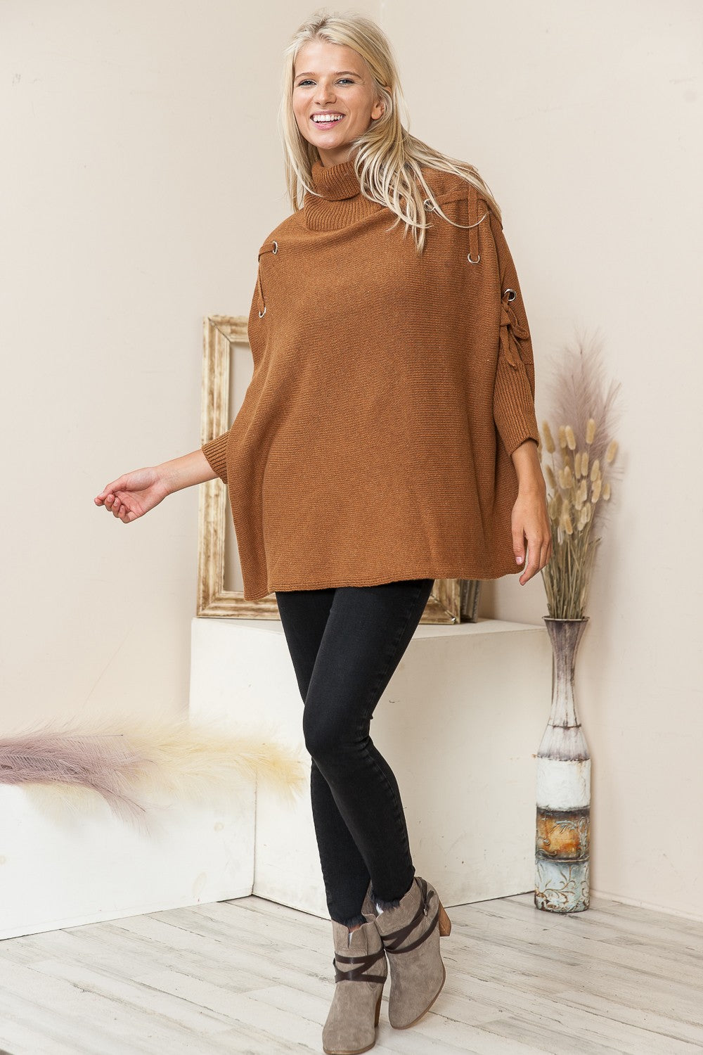 Justin Taylor Turtleneck Lace-Up Dolman Sleeve Sweater -