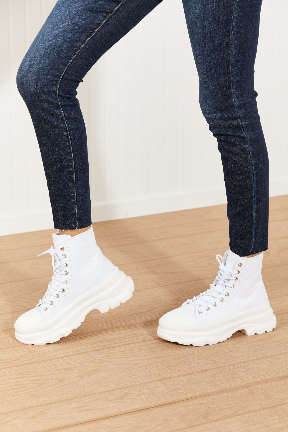 Berness Stick To It Platform Lace-Up Booties in White -