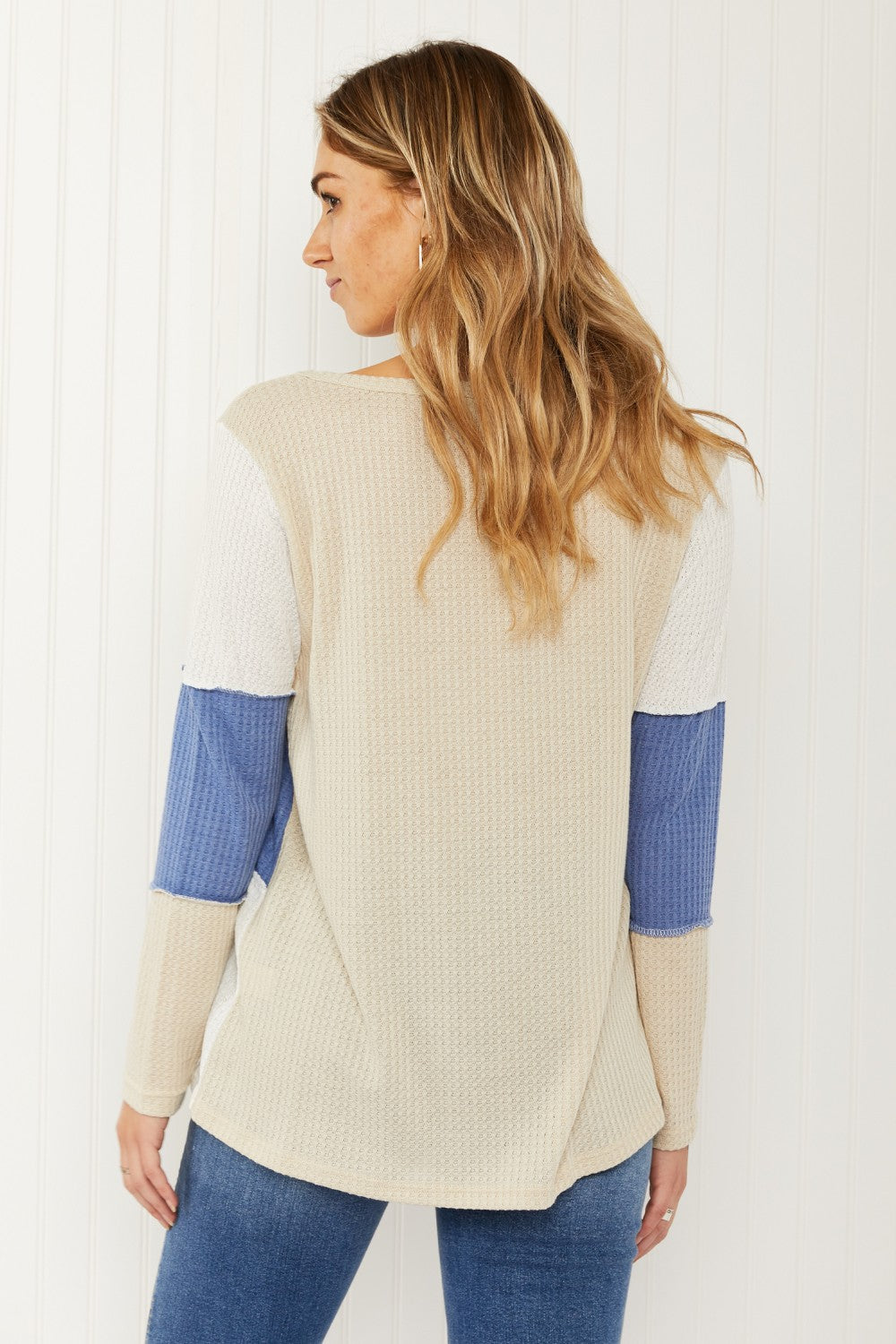 HOPELY Blue Skies Color Block Waffle Knit Top -