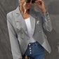 Double-Breasted Lapel Collar Blazer with Pockets - Gray / S