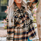 Plaid Button Front Shirt Jacket with Breast Pockets -
