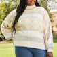 Davi & Dani Dozy Weather Full Size Geometric Fuzzy Turtleneck Sweater in Taupe -