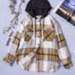 Plaid Button Down Hooded Shirt Jacket with Breast Pockets -