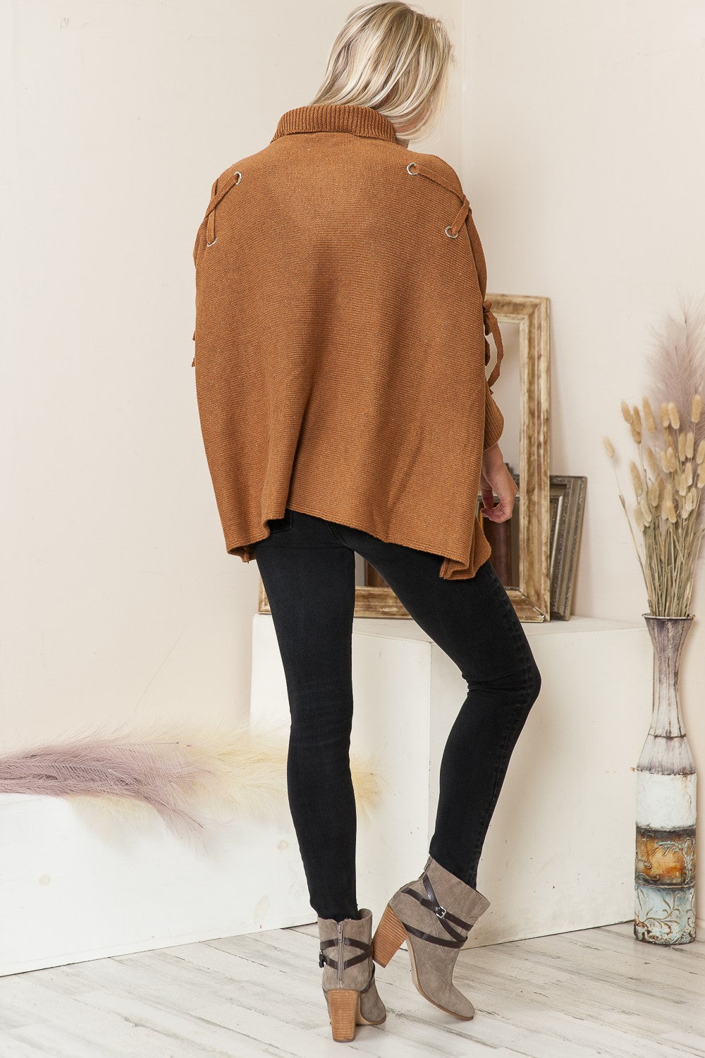 Justin Taylor Turtleneck Lace-Up Dolman Sleeve Sweater -