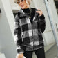 Plaid Zip Up Collared Plush Jacket - White/Black / S