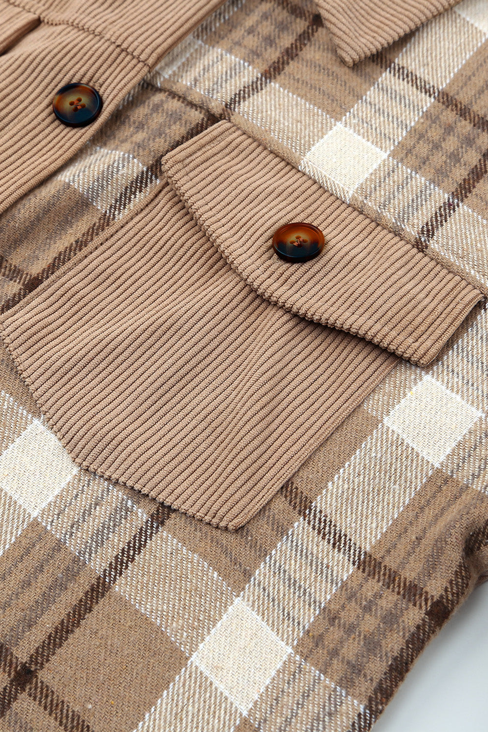 Plaid Corduroy Dropped Shoulder Jacket -