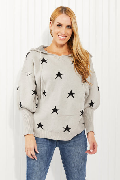 Heimish All of the Stars Full Size Star Hooded Sweater - Grey / S