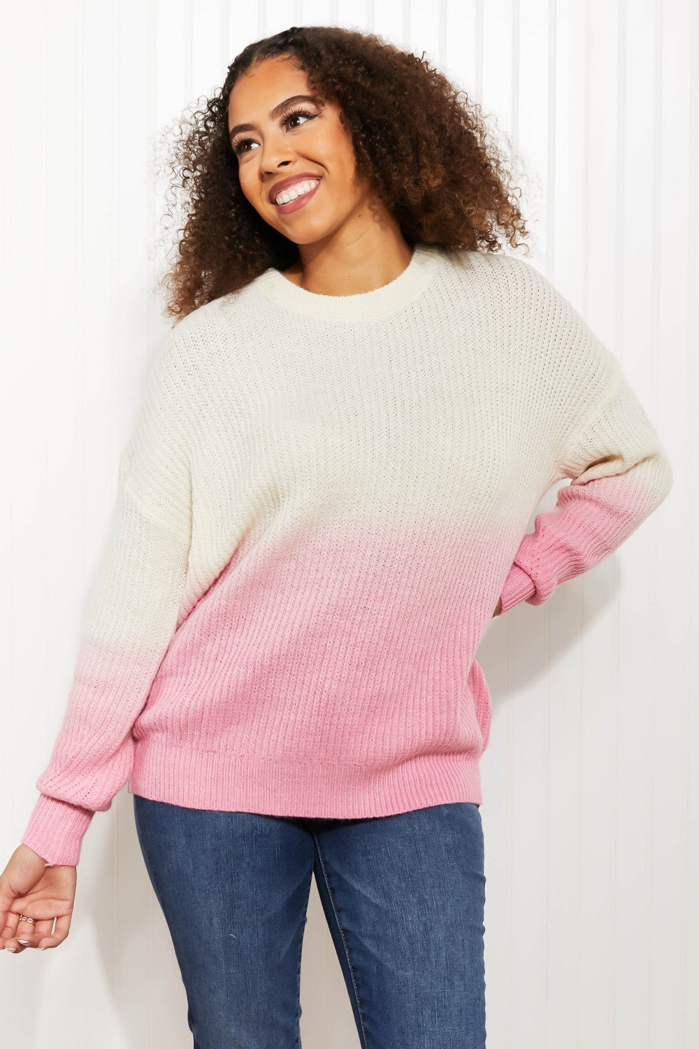 Sew In Love Cotton Candy Dreams Dip-Dye Ombre Sweater - LT Ivory/N Pink / S