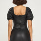 Chocolate USA Ruched Off-Shoulder PU Leather Dress -
