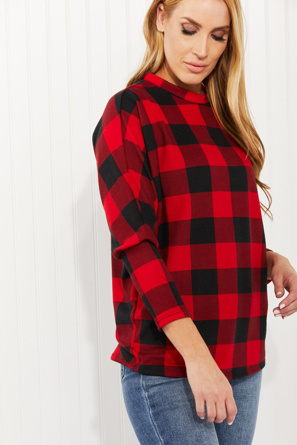 Acting Pro Washington Woodlands Full Size Plaid Juliet Sleeve Top -