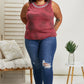 Vocal Finest Hour Acid Wash Rhinestone Neckline Tank in Wine -