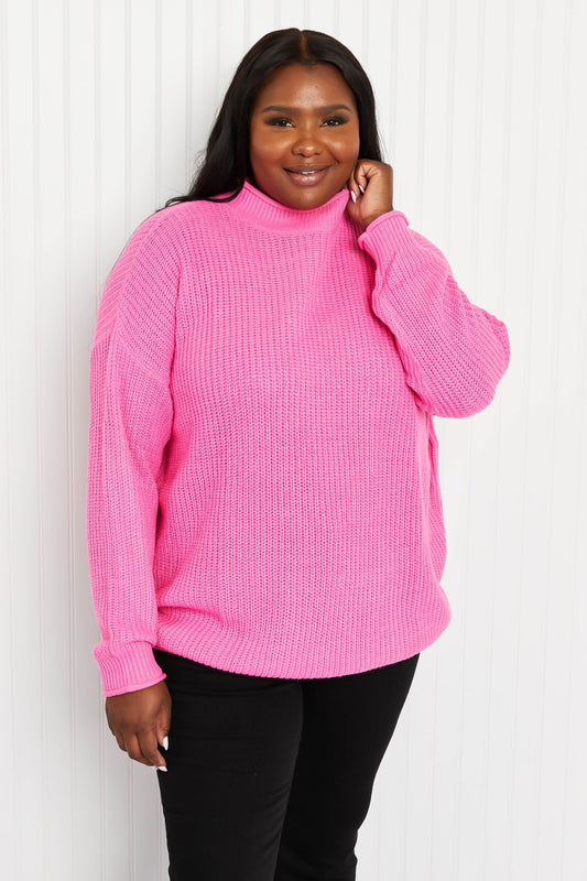 Davi & Dani Camera Ready Full Size Mock Neck Sweater - Pink / S