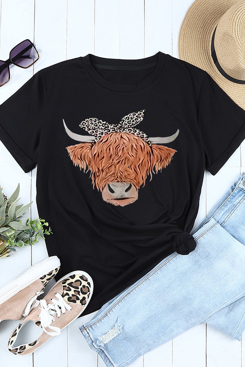 Animal Graphic Round Neck T-Shirt -