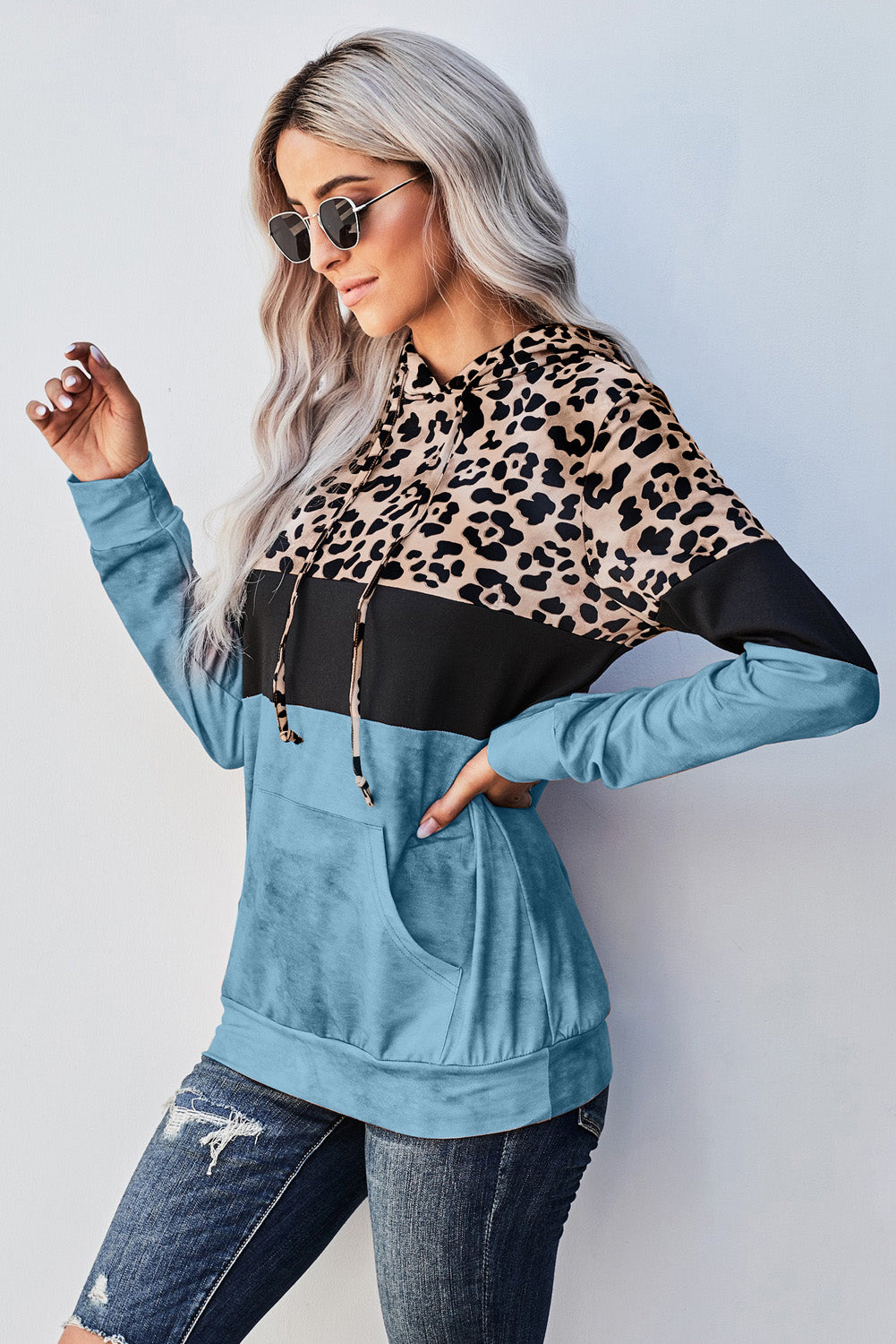 Leopard Color Block Hoodie -