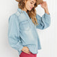 Davi & Dani Sitting Fireside Full Size Button Down Denim Shirt -