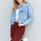Andree by Unit Full Size Pearl Trim Cropped Denim Jacket -
