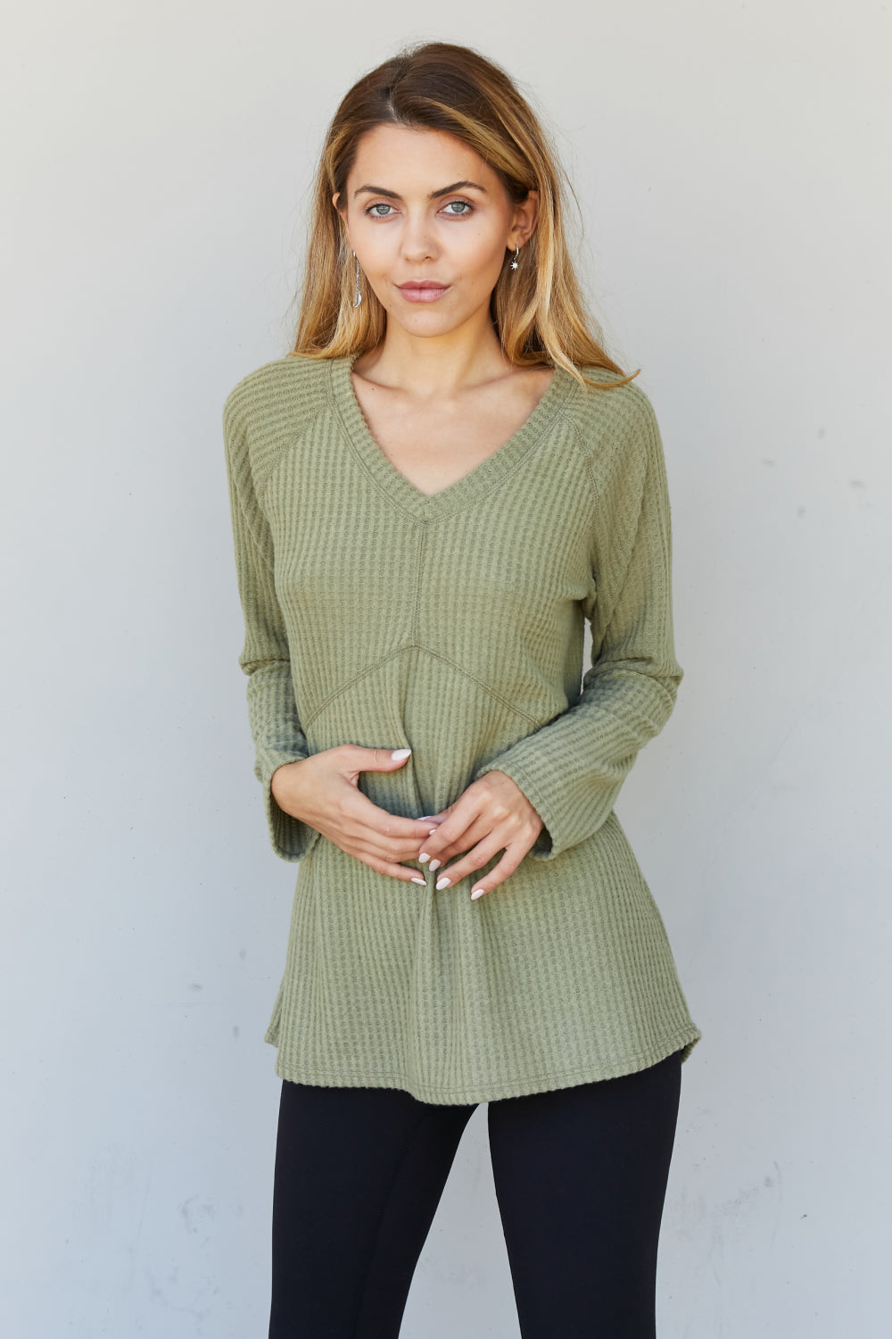 Heimish Fall Fields Full Size Waffle Knit Tunic Top -