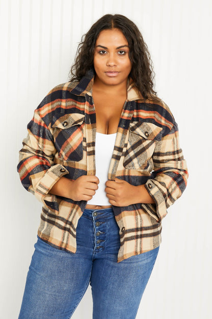 CY Fashion Crushing on Fall Full Size Plaid Shacket - Mocha / S