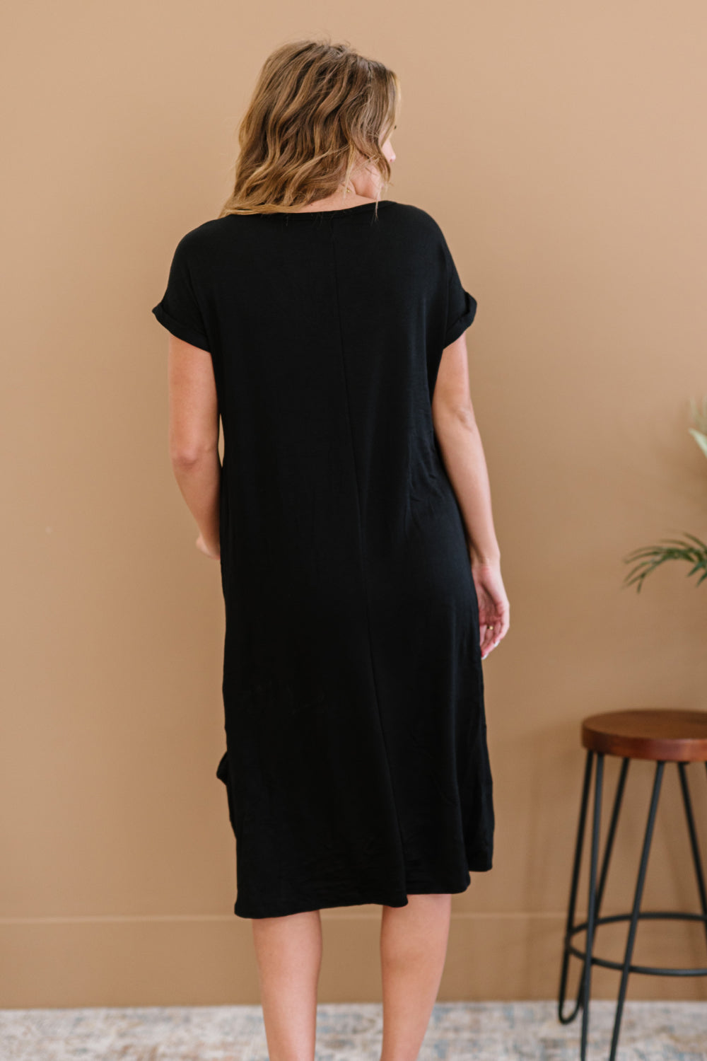 P & Rose Plot Twist T-Shirt Dress with Pockets in Black -