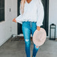 Applique Lace Trim V-Neck High-Low Shirt -
