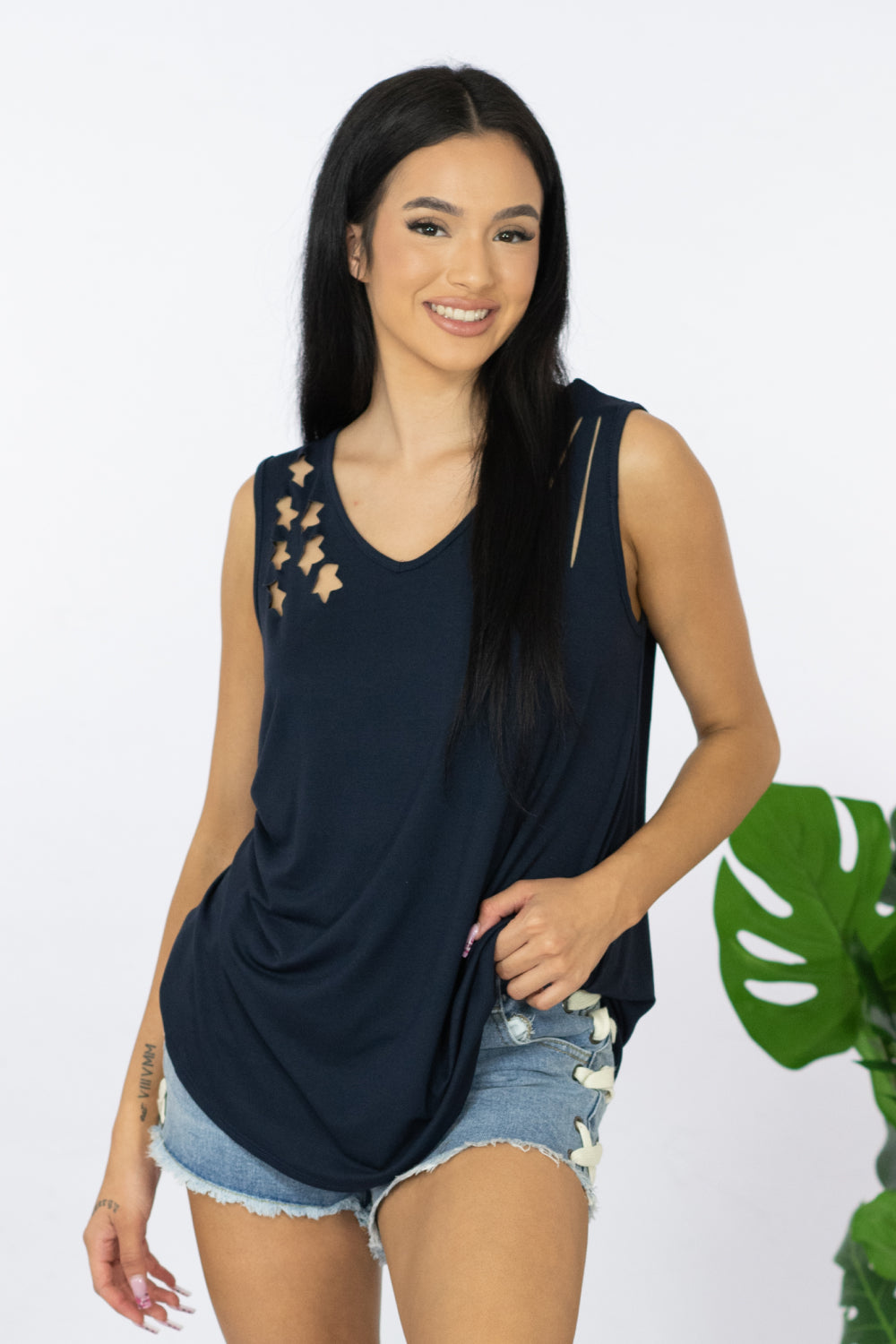 e. Luna Land of the Free Laser Cut Tank - Navy / S