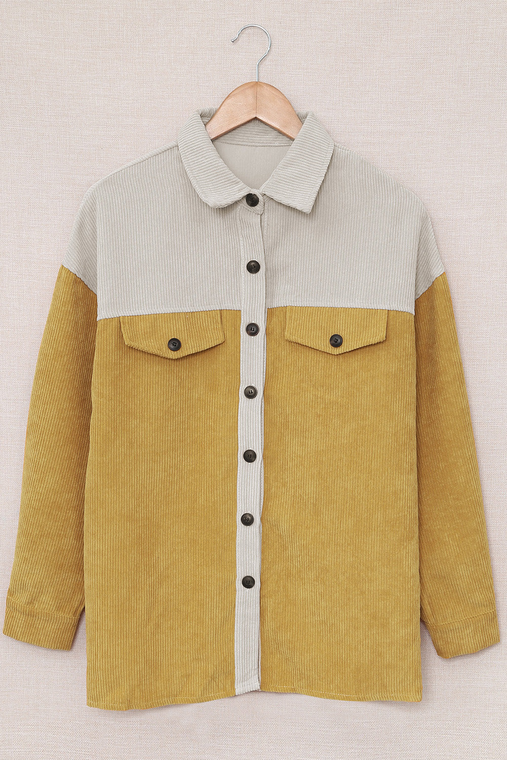 Color Block Button Front Corduroy Shirt Jacket -