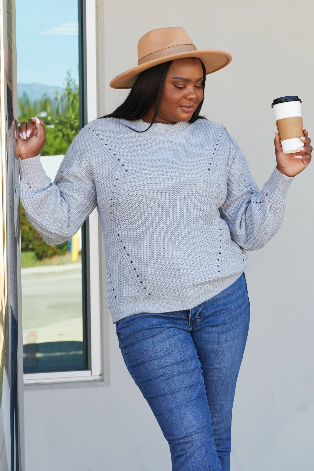 Sew In Love Full Size Openwork Rib-Knit Sweater -