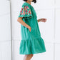 Davi & Dani Flowers for You Full Size Embroidered Dress in Green -