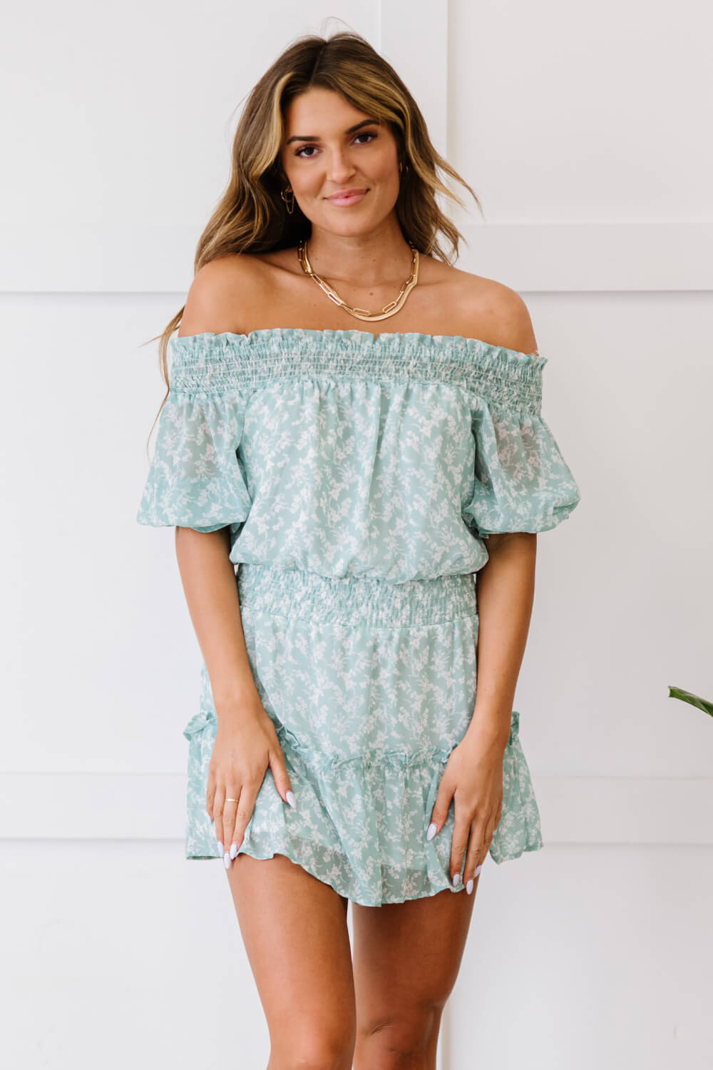 GeeGee Floral Frenzy Full Size Run Off-Shoulder Dress -